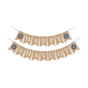 SWYOUN Burlap Happy Shavuot Banner Judío Holiday Mantel_1
