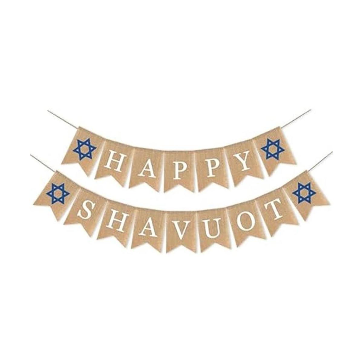SWYOUN Burlap Happy Shavuot Banner Judío Holiday Mantel
