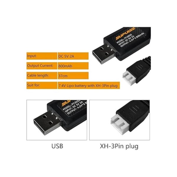 SUPULSE 2 cables de carga USB 2A para 2S 7.4V batería LiPo