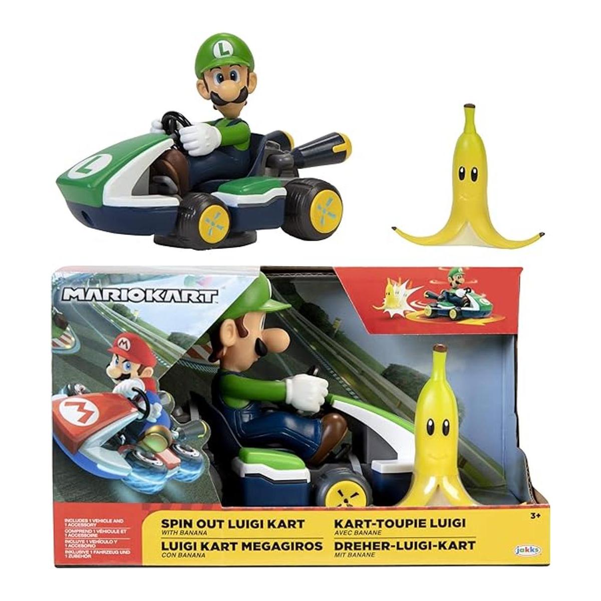 SUPER MARIO Spin Out Mariokart Vehículo Luigi Racer de