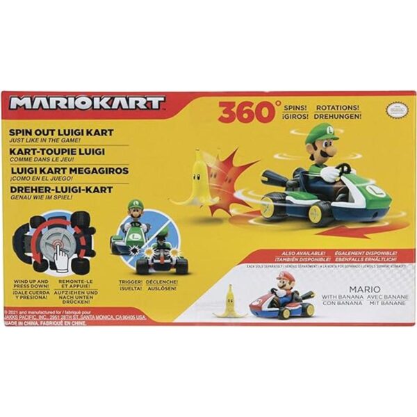 SUPER MARIO Spin Out Mariokart Vehículo Luigi Racer de