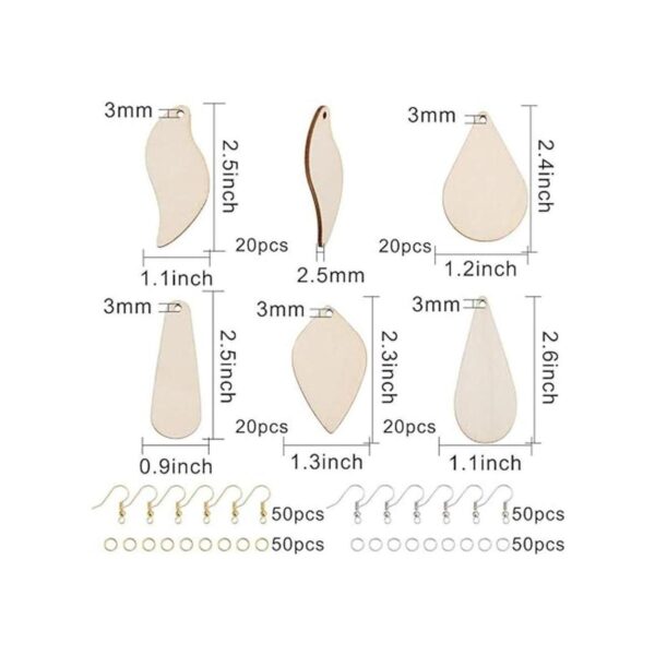SUNNYCLUE Juego de 300 aretes de madera sin terminar con 5
