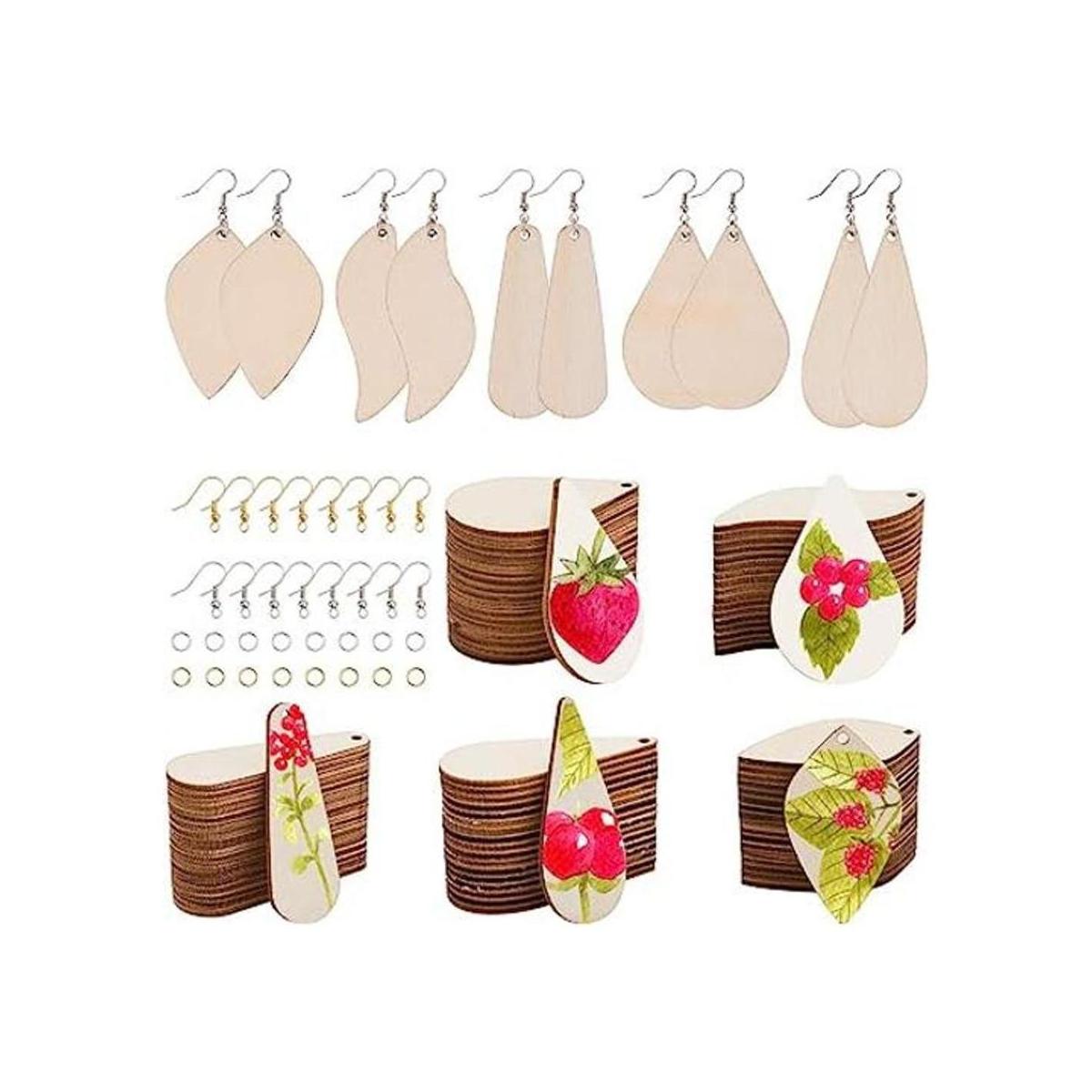 SUNNYCLUE Juego de 300 aretes de madera sin terminar con 5