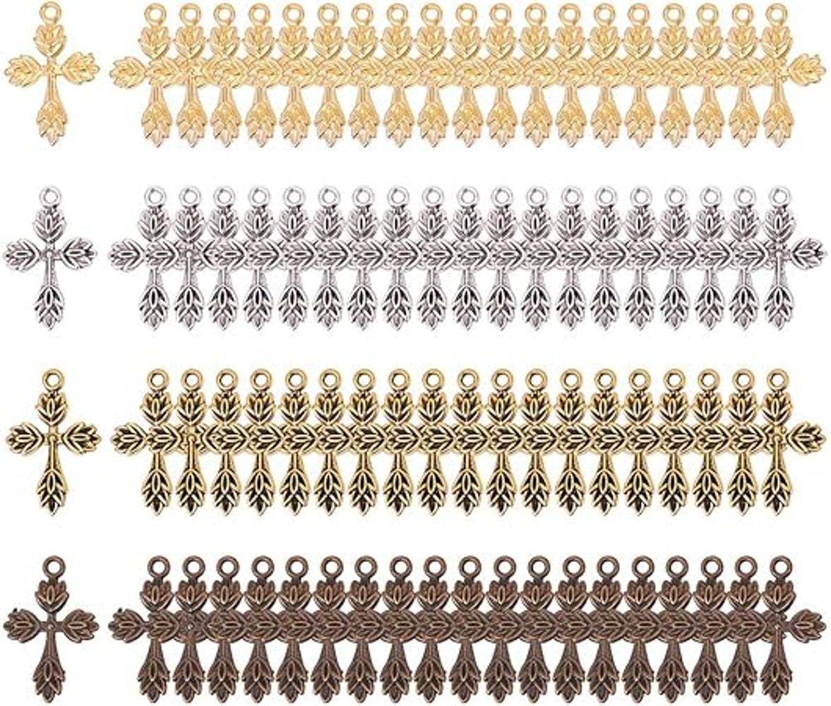 SUNNYCLUE 80Pcs 4 Color Cross Charms Pendants Alloy Easter
