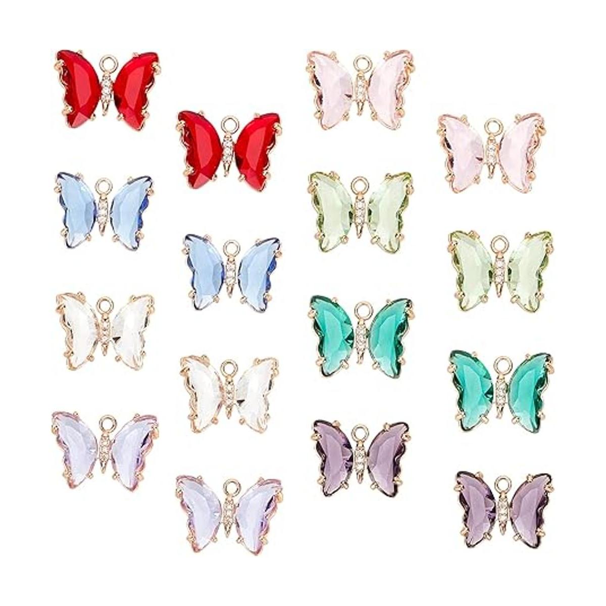 SUNNYCLUE 1 caja de 16 abalorios de mariposa de 8 colores