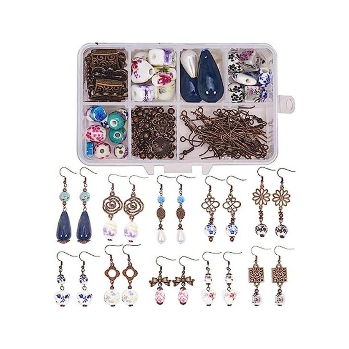 SUNNYCLUE 1 caja DIY 10 pares de pendientes de porcelana