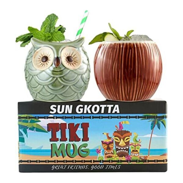 SUN GKOTTA Juego de 2 tazas de cerámica con forma de coco