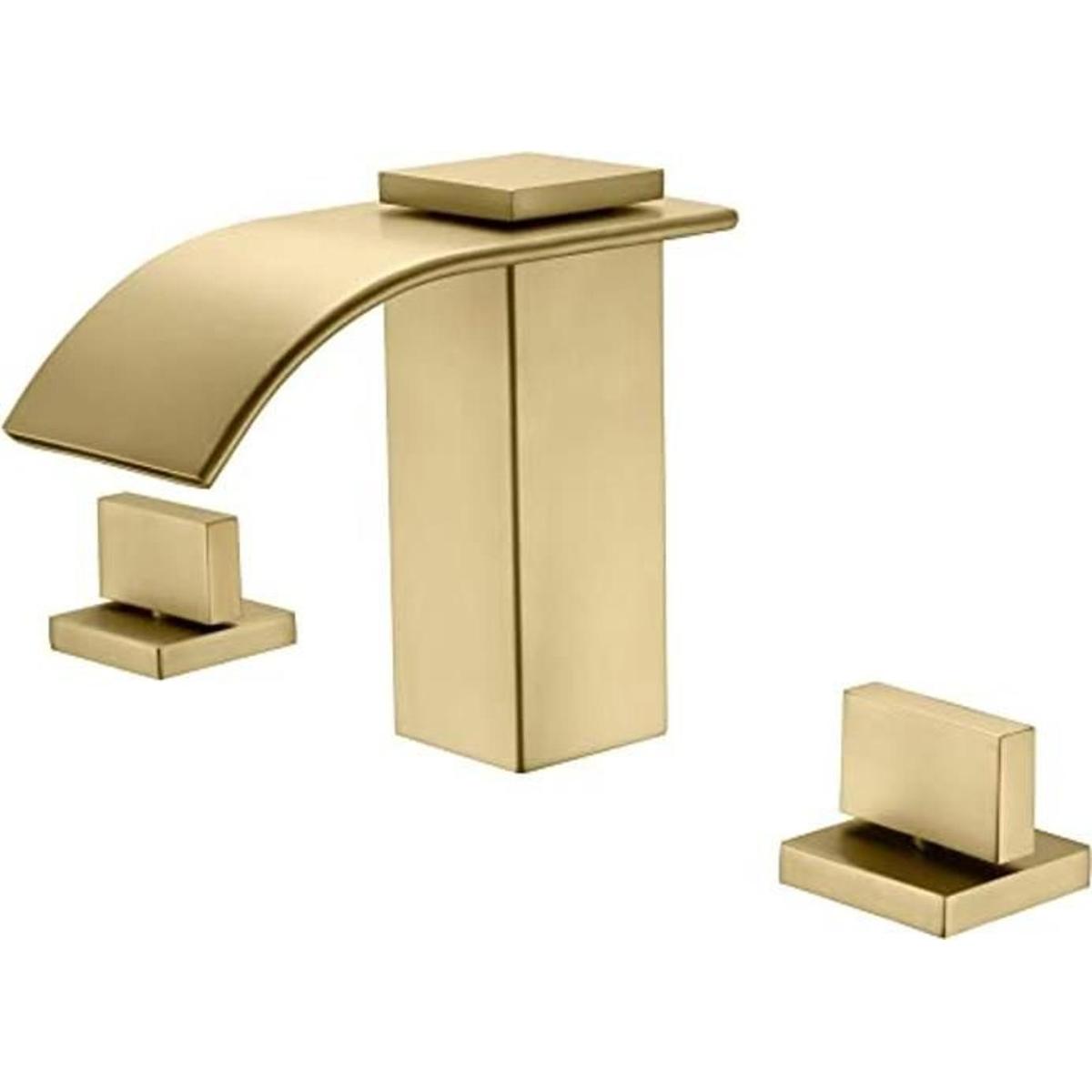 SUMERAIN Grifo de baño de cascada de oro cepillado con 3