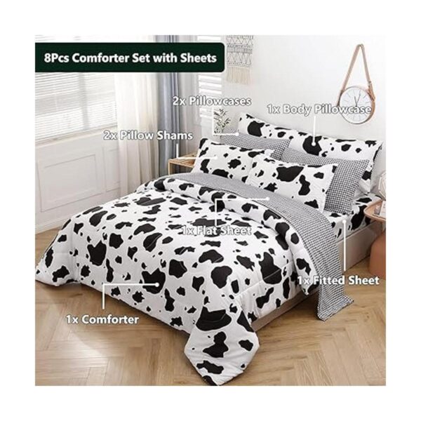 SUCSES Juego de edredón con estampado de vaca en blanco y