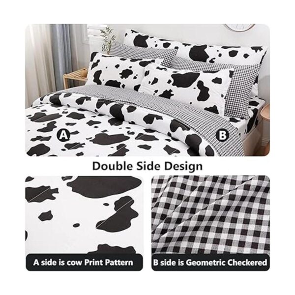 SUCSES Juego de edredón con estampado de vaca en blanco y