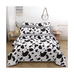 SUCSES Juego de edredón con estampado de vaca en blanco y