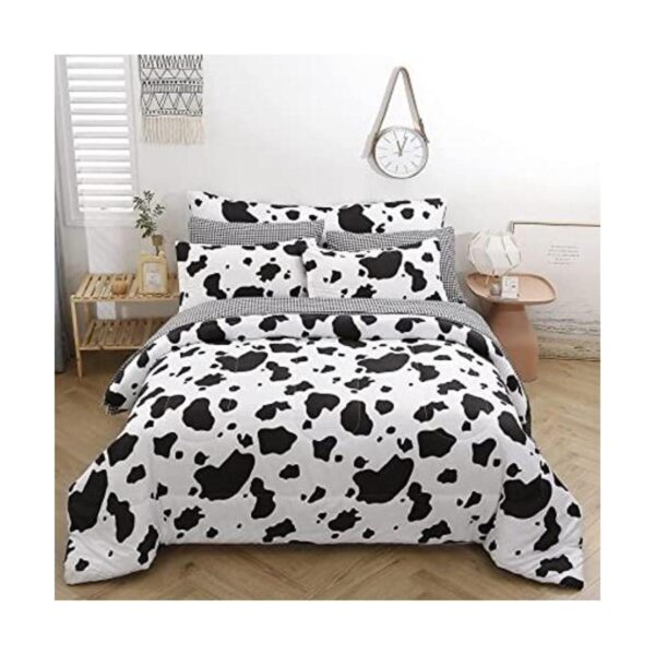 SUCSES Juego de edredón con estampado de vaca en blanco y