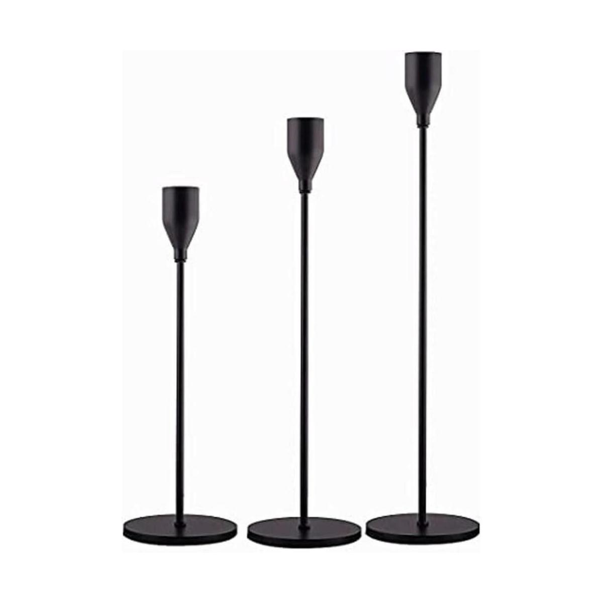 SUJUN Matte Black Candle Holders Set of 3 for Taper