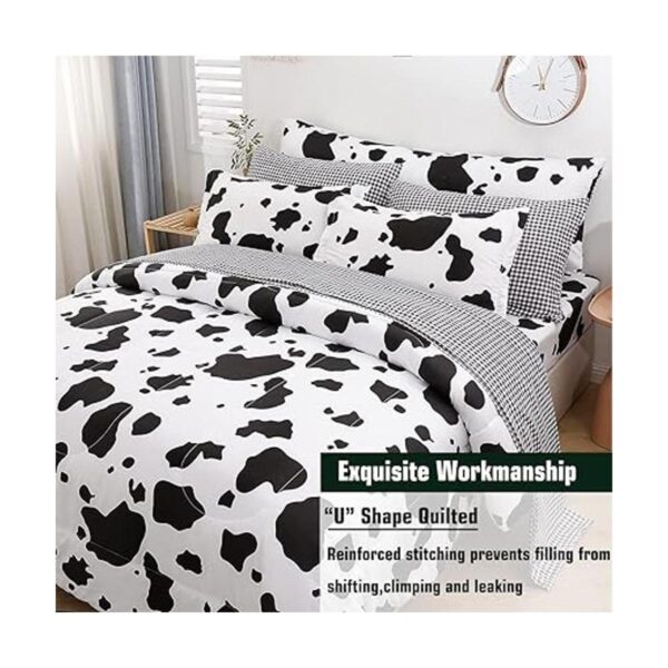 SUCSES Juego de edredón con estampado de vaca en blanco y