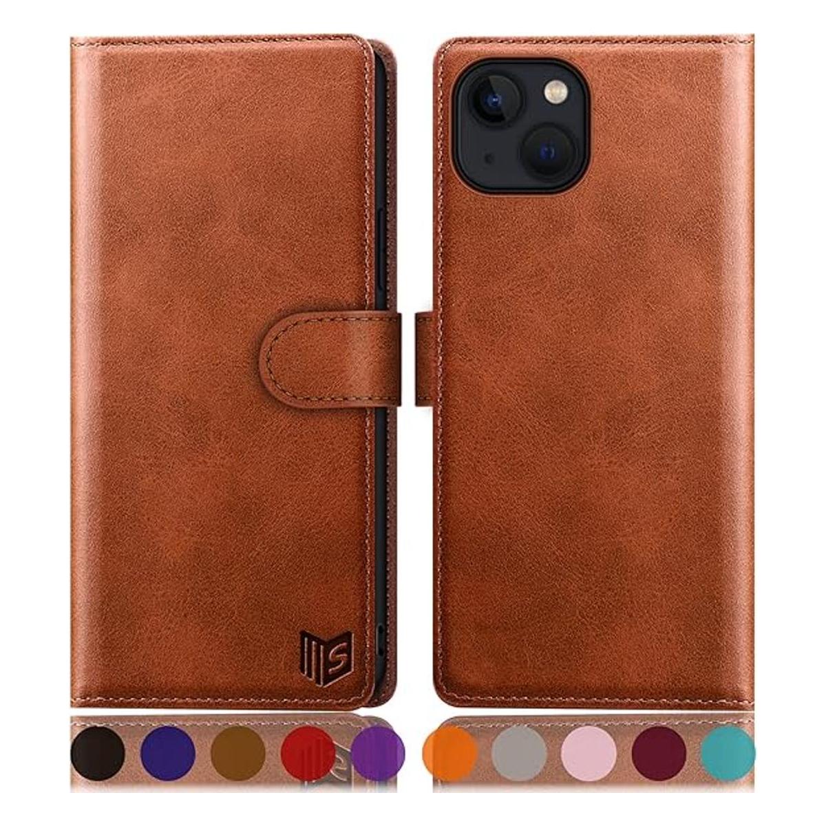 SUANPOT Funda tipo cartera para iPhone 14 de poliuretano