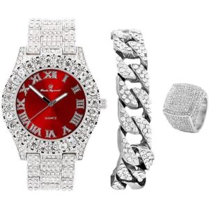 ST10327SET3PC Reloj con números romanos totalmente helado_1