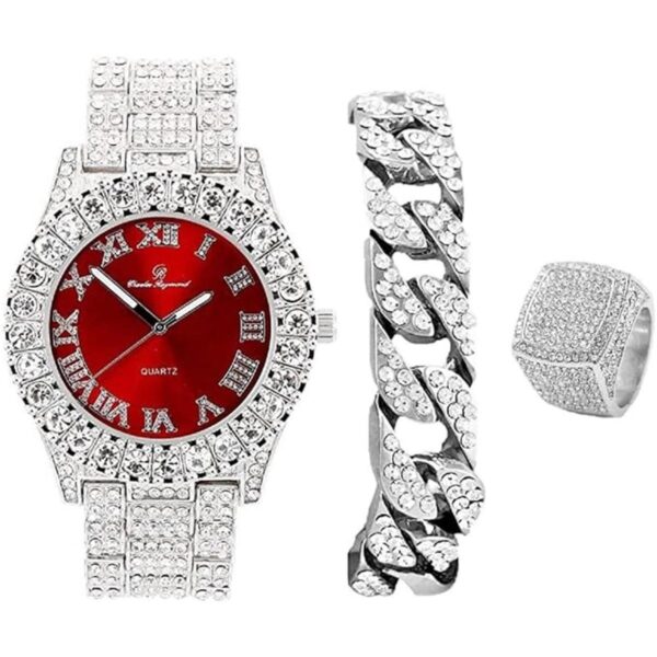 ST10327SET3PC Reloj con números romanos totalmente helado_1