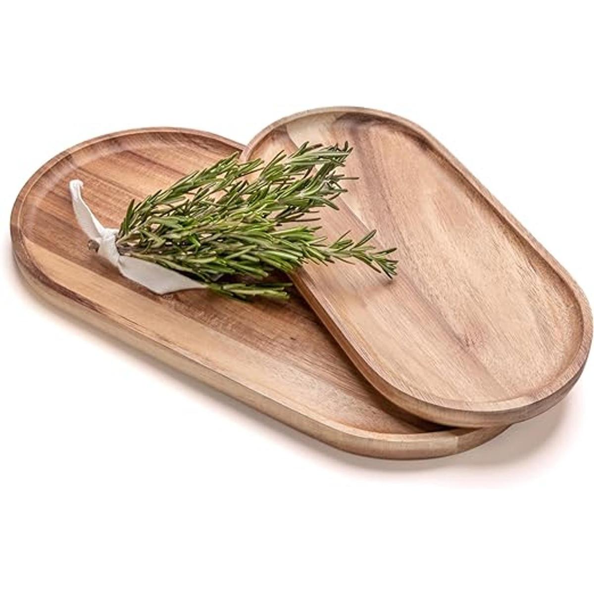 SPEShh Juego de 2 bandejas de madera de acacia para
