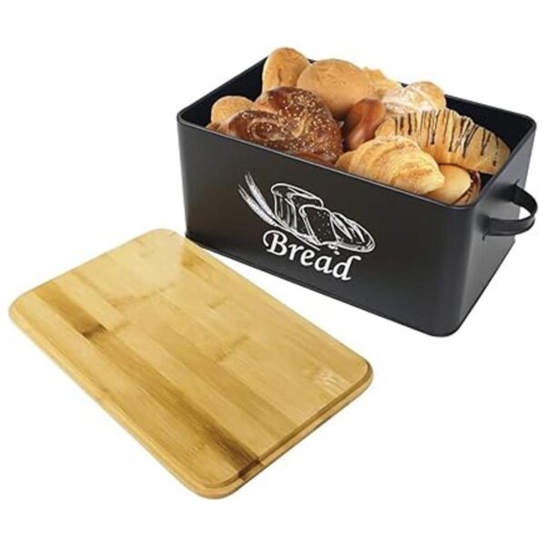 SOTECH Panera de metal con tapa de bambú caja de estilo_2