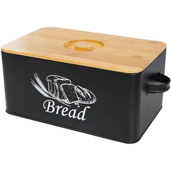 SOTECH Panera de metal con tapa de bambú caja de estilo_1