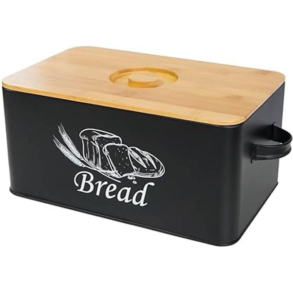 SOTECH Panera de metal con tapa de bambú caja de estilo