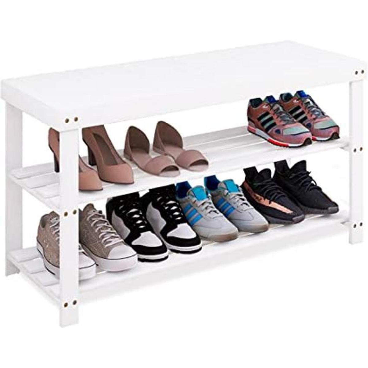 SMIBUY Banco de bambú para zapatos organizador de zapatos