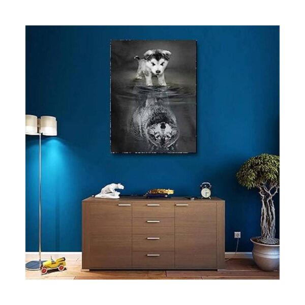 SKRYUIE Pintura de diamantes 5D con reflejos de lobo y