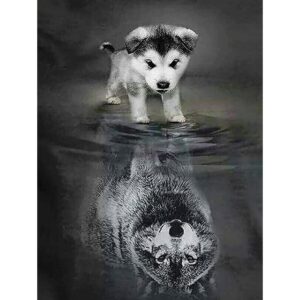 SKRYUIE Pintura de diamantes 5D con reflejos de lobo y