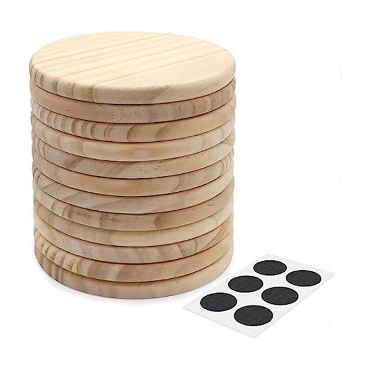 SIJDIEE 12 posavasos redondos de madera sin acabar