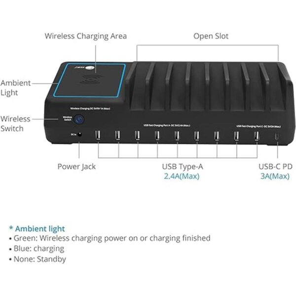 SIIG Estación de carga USB de 10 puertos de 90 W con carga_3