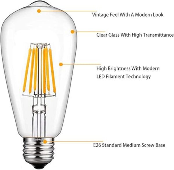 SHUWDKAR Bombillas LED de 12 V 6 W E26 ST64 bombilla de_3