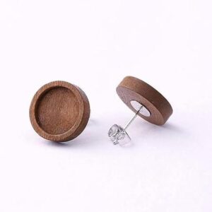SHUNAE 40 pendientes de cabujón de madera marrón y acero