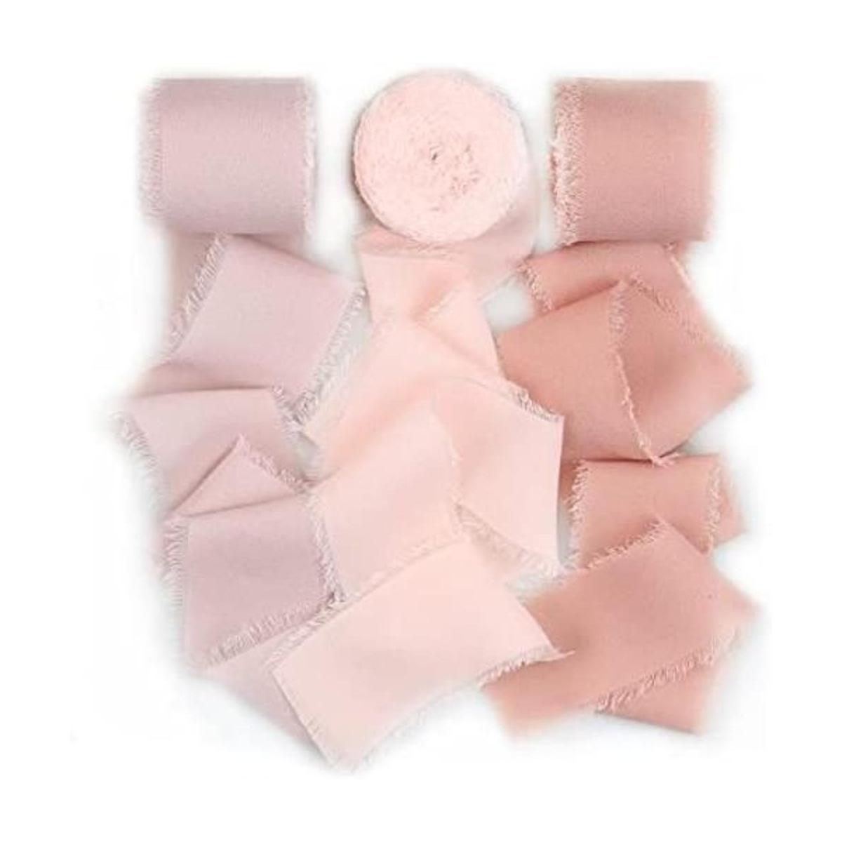 SHUNSTONE Cinta de gasa rosa mixta con flecos cinta de