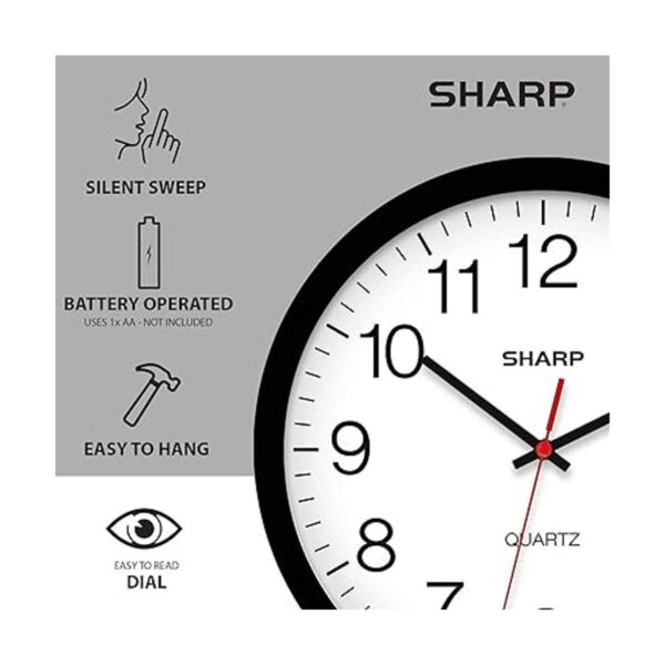 SHARP Reloj de pared Negro silencioso sin tictac