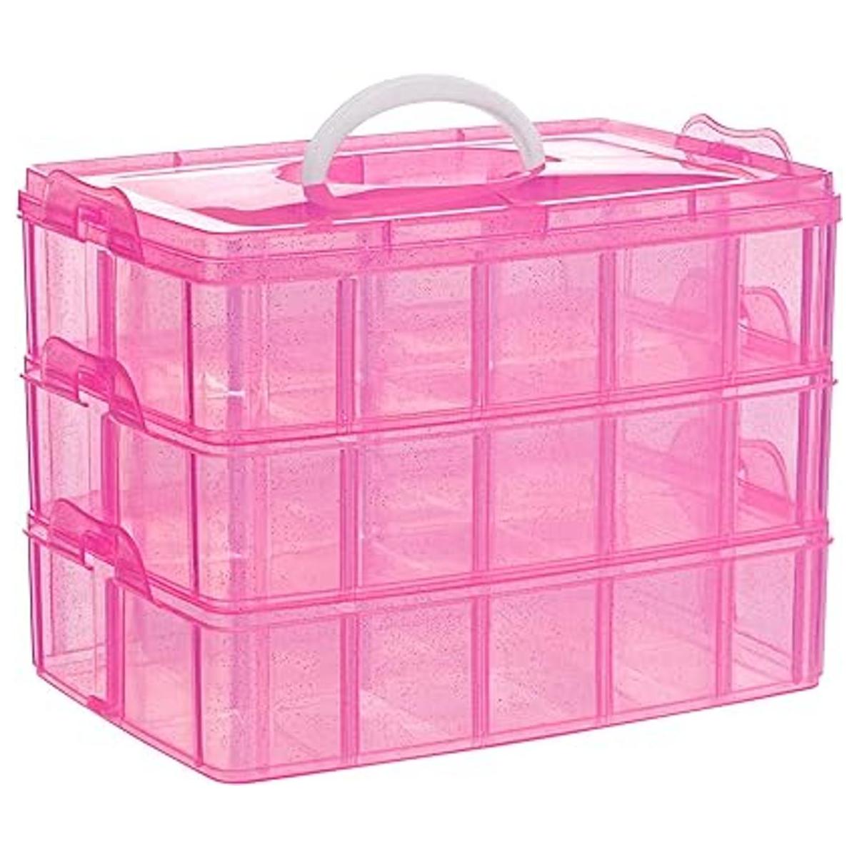 SGHUO Caja de almacenamiento rosa de 3 niveles caja