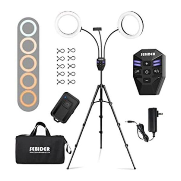 SEBIDER Anillo de luz LED dual de 36 W 6500 K con soporte_1