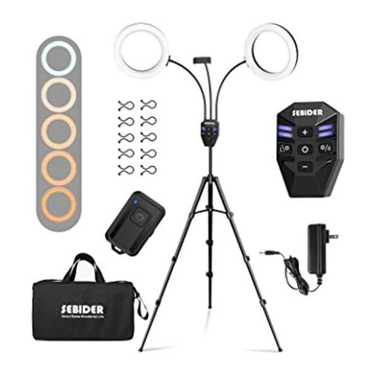 SEBIDER Anillo de luz LED dual de 36 W 6500 K con soporte