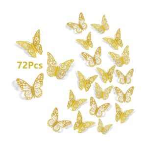 SAOROPEB Decoración de pared de mariposa dorada 3D 72
