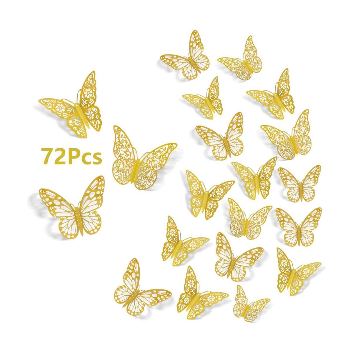 SAOROPEB Decoración de pared de mariposa dorada 3D 72