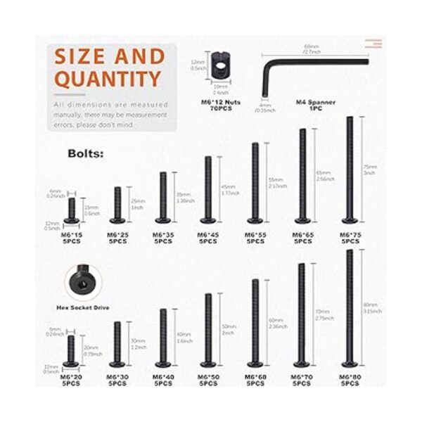 Rustark 141 piezas M6 0.787 in3.150 in tornillos