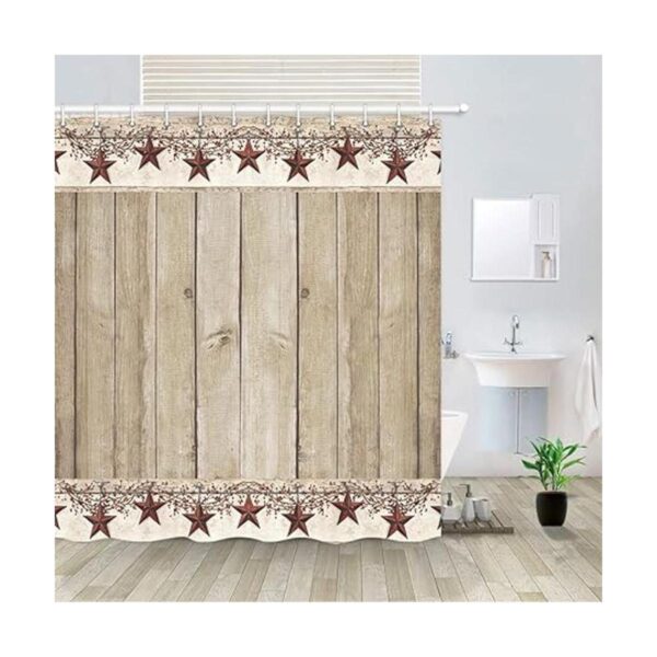 Rusitc Cortina de ducha de madera diseño de estrella de