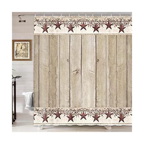 Rusitc Cortina de ducha de madera diseño de estrella de