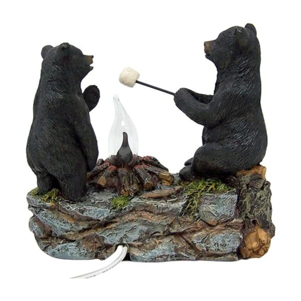 Black Bears Around a Campfire Table Top Night Light Lamp_3