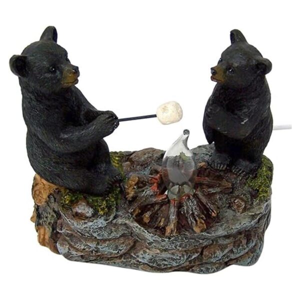 Black Bears Around a Campfire Table Top Night Light Lamp_2