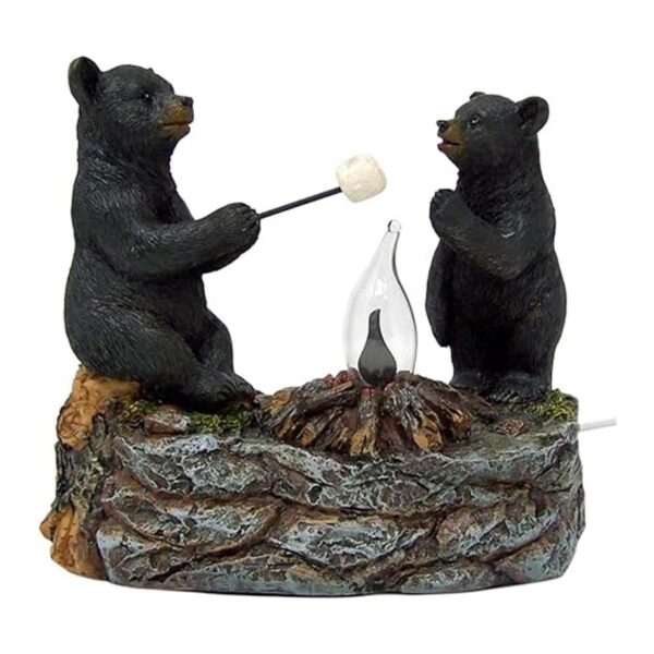 Black Bears Around a Campfire Table Top Night Light Lamp_4