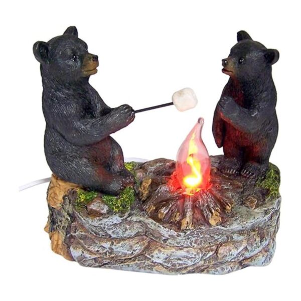 Black Bears Around a Campfire Table Top Night Light Lamp_1
