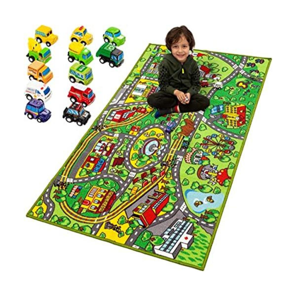 JOYIN Alfombra de juego con 12 autos para niños a partir