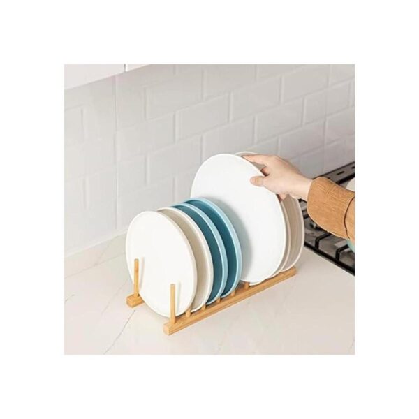 Estante para platos de madera de bambú soporte para_4