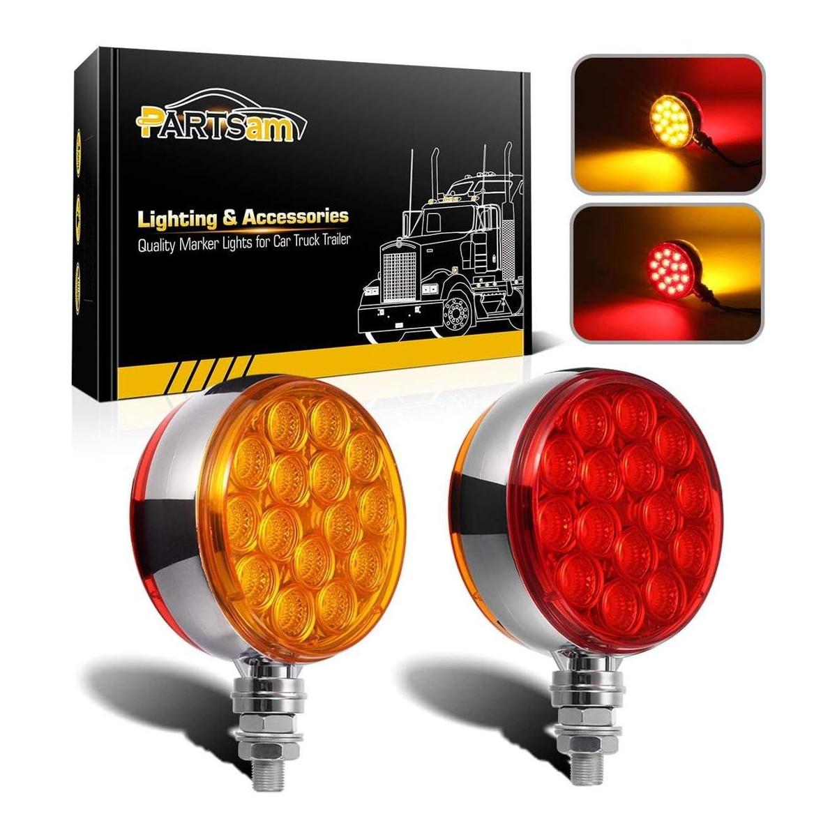 Partsam 2pc 3 Round Double Face RedAmber 30 LED Pedestal
