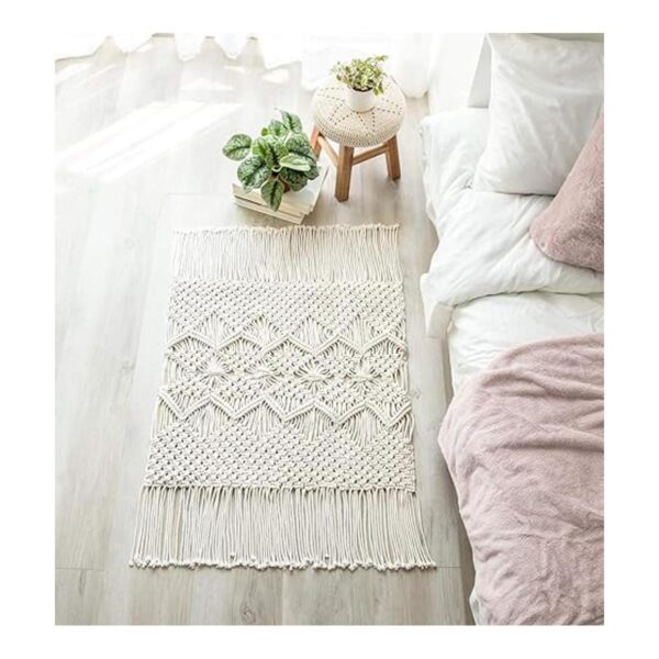 Mkono Alfombra bohemia de macramé tejida de algodón con_1